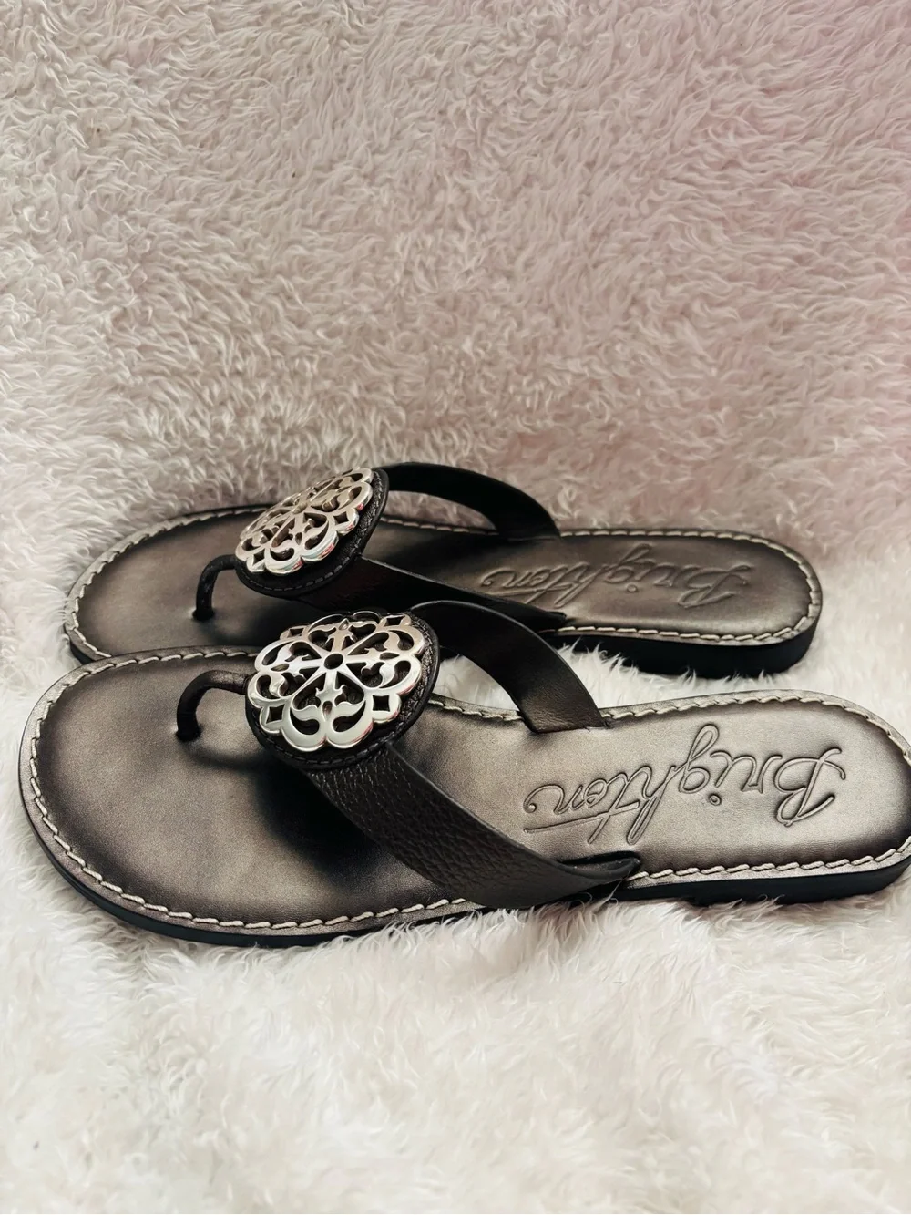 Brighton Dark Brown Leather Medallion Thong Sandals